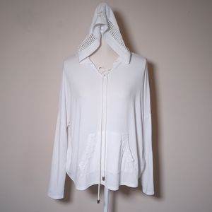 White crochet detailed pull over hoodie